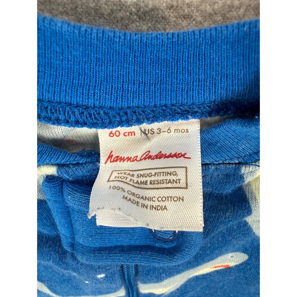 Hanna Andersson Blue Shark Organic Cotton Zip Sleeper Pajamas 3-6 Months 60cm - Picture 2 of 6